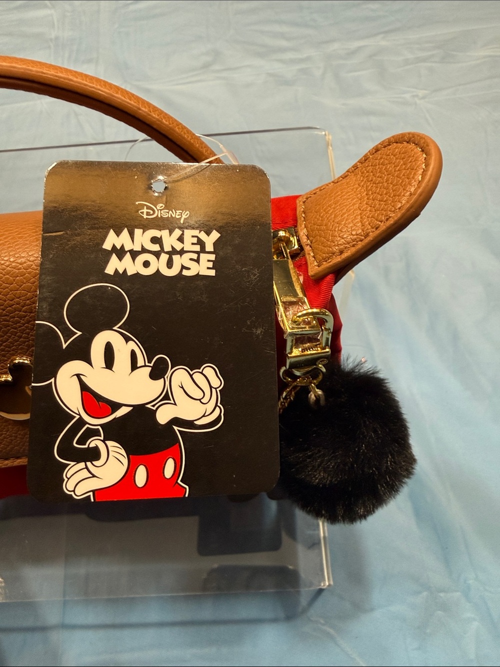 Disney Red and Tan Mickey Mini Handbag with Black Pom Charm - Picture 2 of 7